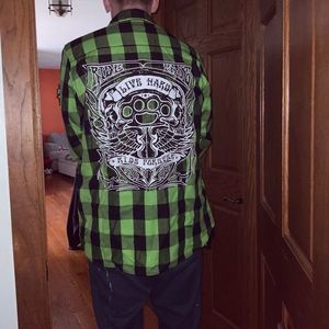 Riders Long Sleeve Flannel with Ancient Skull